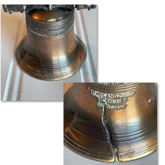 Brass Liberty Bell Set of 3 Bronze Patina Pass and Stone Vtg 1970’s Miniature - Picture 5 of 13
